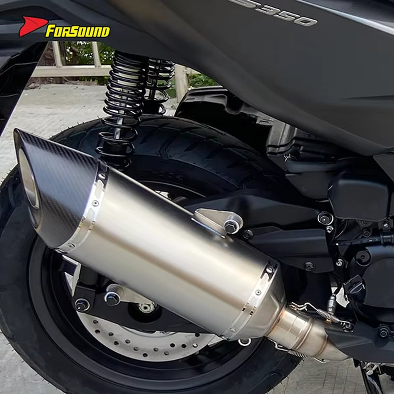 Forza 350 Exhaust R11 Model Mid-Rear Section Carbon Fiber Stainless Steel Tailpipe Balanced Deep Note OEM Interface New