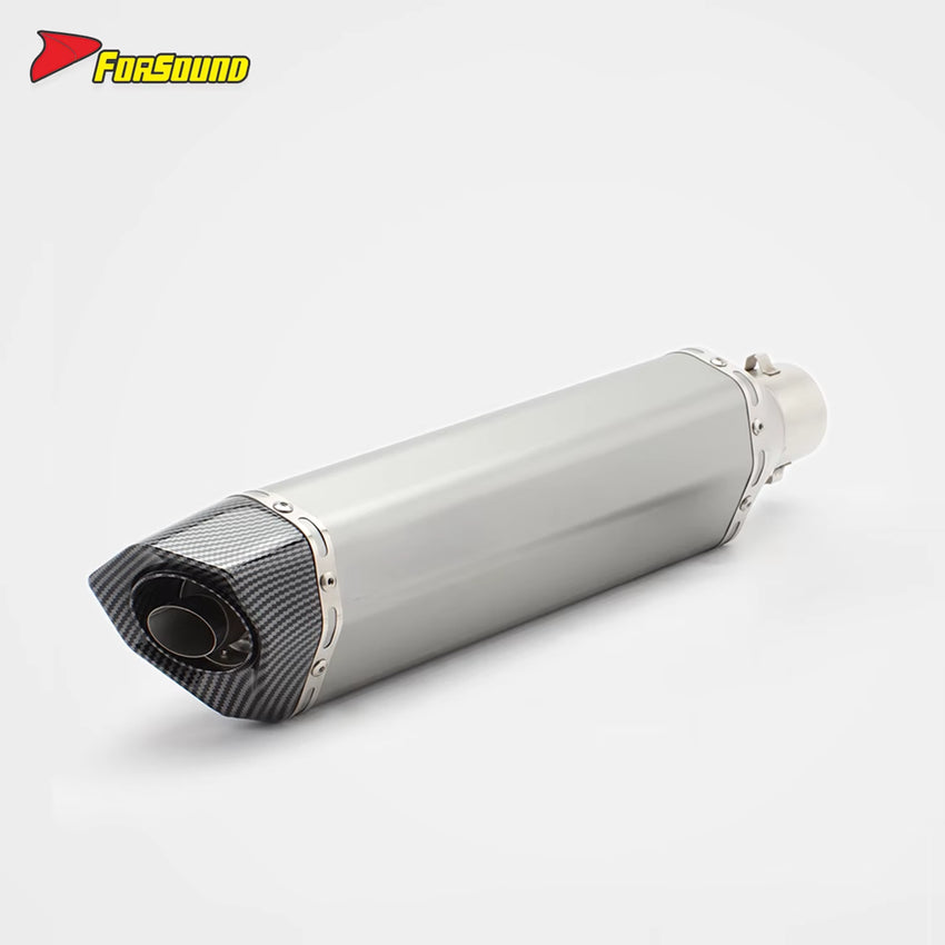 RS Original Modified Stainless Steel Exhaust Pipe Universal Silver Body with Lengthened Hexagonal round Hole Tail Section 51Mm