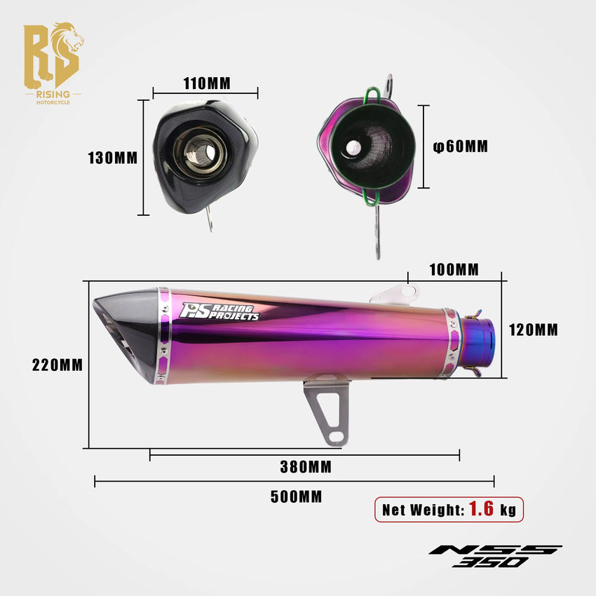 FOR Honda Forza 350 Exhaust 2020-2025 NSS350 Extended Slant Hexagon round Hole Full Exhaust System Stainless Steel
