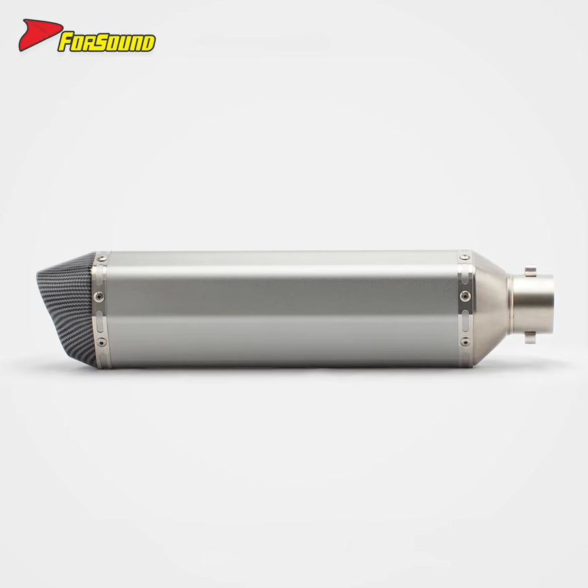 New RS Original Modified Stainless Steel Exhaust Muffler Pipe Replacement Universal Silver Body 51Mm Lengthened Hexagonal Double