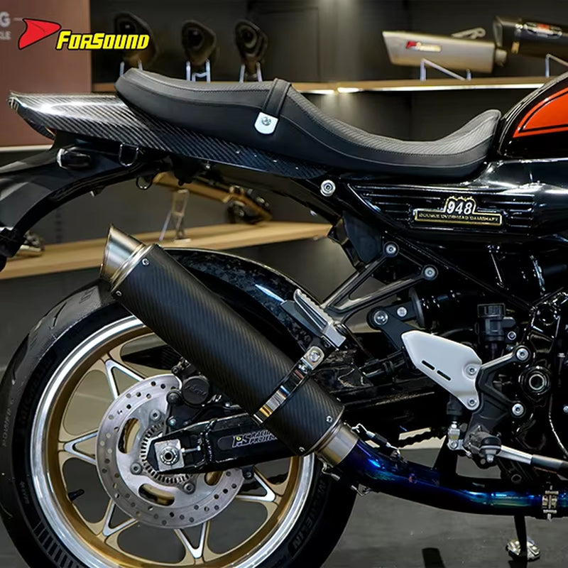 New Universal 60Mm Glossy Mid Slash Tail Pipe Matte Carbon Fiber Stainless Steel Right Side FORSOUND Exhaust Fit 125-800Cc Retro