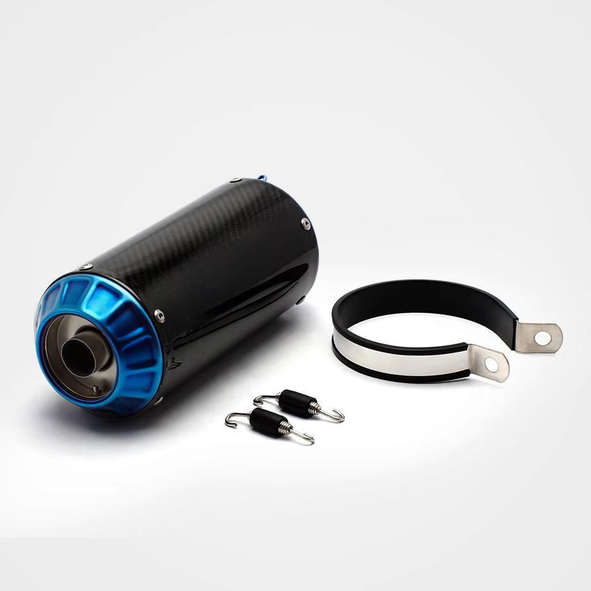 RS Original Universal Modified Motorcycle Exhaust Pipe Stainless Steel Carbon Fiber Blue Mouth Embossed Barrel Tail Section New