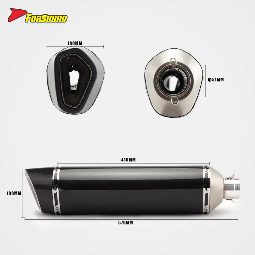 Stainless Steel Carbon Fiber 51Mm Roman Hoop End Can Long Exhaust Pipe Universal Motorcycle Pipe