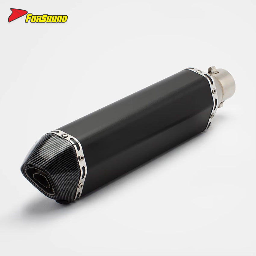 New Forsound RS Original Modified Stainless Steel Exhaust Muffler Pipe Universal Single Hole Tail Section 51Mm Black Body
