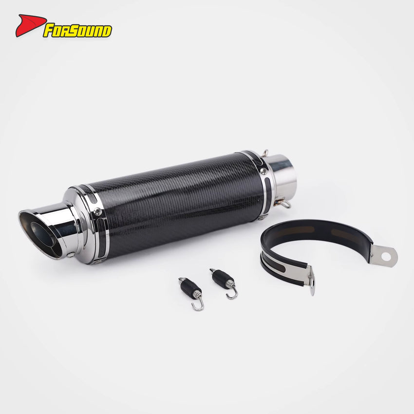 New Universal 60Mm Retro Mid Slash Cut Tip Glossy Carbon Fiber FORSOUND Exhaust Muffler Includes Muffler/Clamp Motorcycle