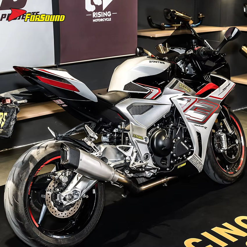 For ZONTES 703RR Stainless Steel Full Straight Exhaust System Side-Exit Motorcycle Exhaust Pioneer Model with Oxygen Sensor OEM