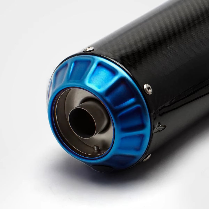 RS Original Universal Modified Motorcycle Exhaust Pipe Stainless Steel Carbon Fiber Blue Mouth Embossed Barrel Tail Section New