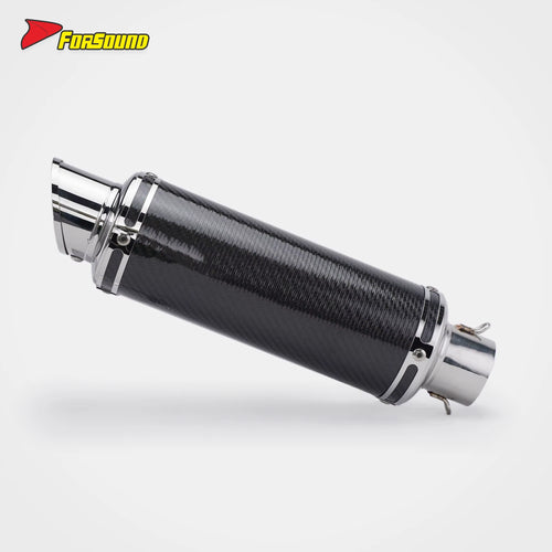 New FORSOUND Universal Retro over Exhaust Muffler 51Mm Glossy Carbon Fiber Black Mid Slash Cut Tip Slip-On Tail Pipe