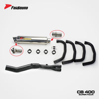 FOR Honda cb400sf Exhaust Extended Slant Hexagon round Hole Full Exhaust System Stainless Steel
