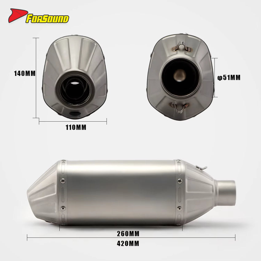 Stainless Steel 51Mm T148 Fish-Mouth End Can Exhaust Pipe with Bracket/Clamp Universal Motorcycle Pipe