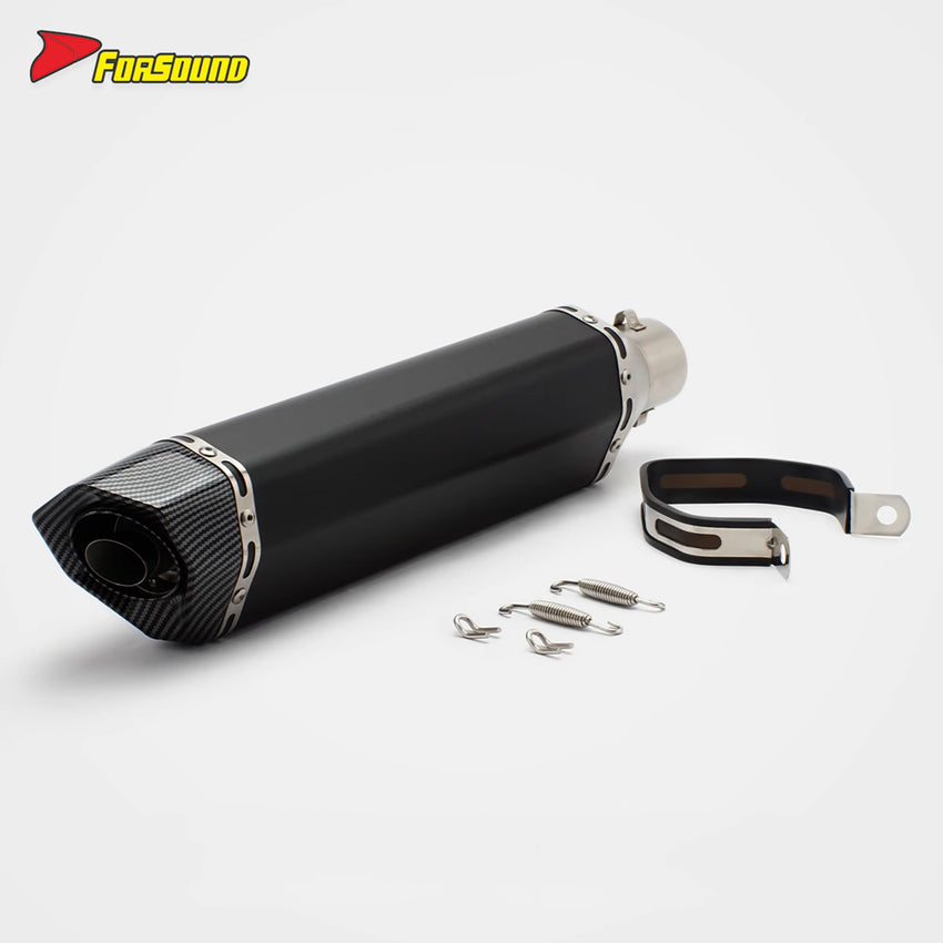 RS Original Modified Stainless Steel Exhaust Pipe Universal Black Body Lengthened with Hexagonal round Hole Tail Section 51Mm