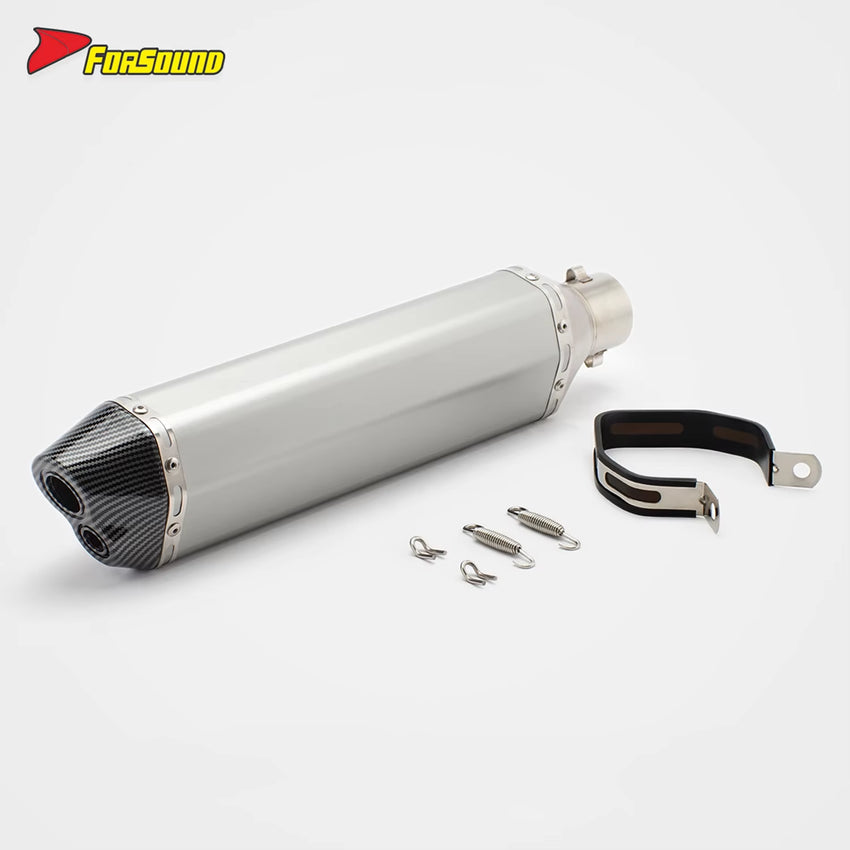 New RS Original Modified Stainless Steel Exhaust Muffler Pipe Replacement Universal Silver Body 51Mm Lengthened Hexagonal Double