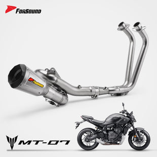 ปลายท่อออกด้านล่าง ทรง U-Bend SR สเตนเลสสตีลทั้งชุด FORSOUND สำหรับ YAMAHA MT07 FZ-07 อัปเกรดโดยไม่ต้องดัดแปลง ทนความร้อน