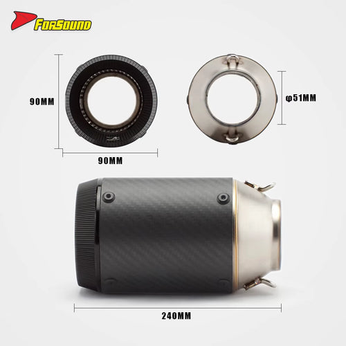 New Forsound/Sound RS Original 51Mm End Stainless Steel Exhaust Pipe Black Barrel Mouth Universal Fit Replacement