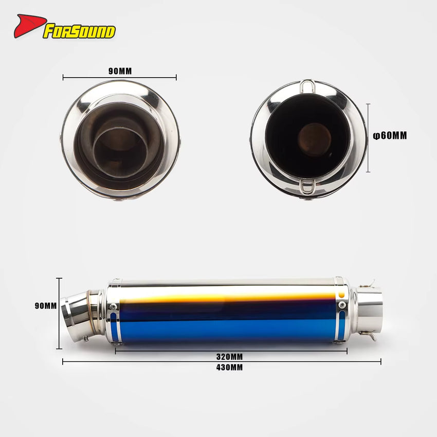 Stainless Steel Carbon Fiber 60Mm Long Blue End Can Yoshimura Exhaust Pipe Universal Motorcycle