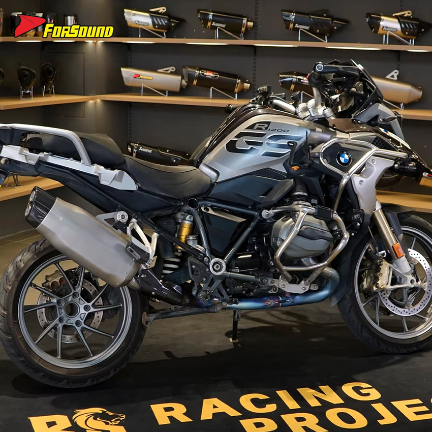 New FORSOUND R1200GS Black/Silver Street/Off-Road SS Slip-On Exhaust Chicken Leg-Style Carbon Fiber Tail Tip