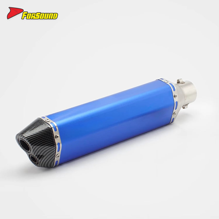 New Forsound RS Original Modified Stainless Steel Exhaust Pipe Universal Blue Body 51Mm Hexagonal Double Hole Tail Section