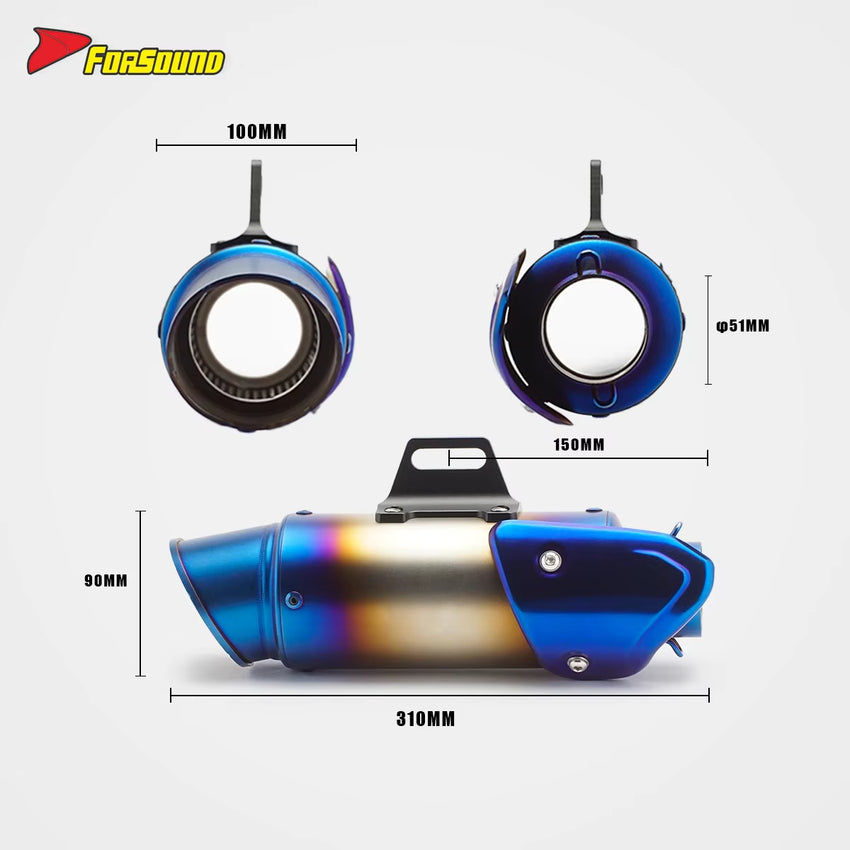 RS Original Universal Stainless Steel New Condition Dirt-Bike Motorcycle Exhaust Muffler 51Mm Caliber Roasted Blue