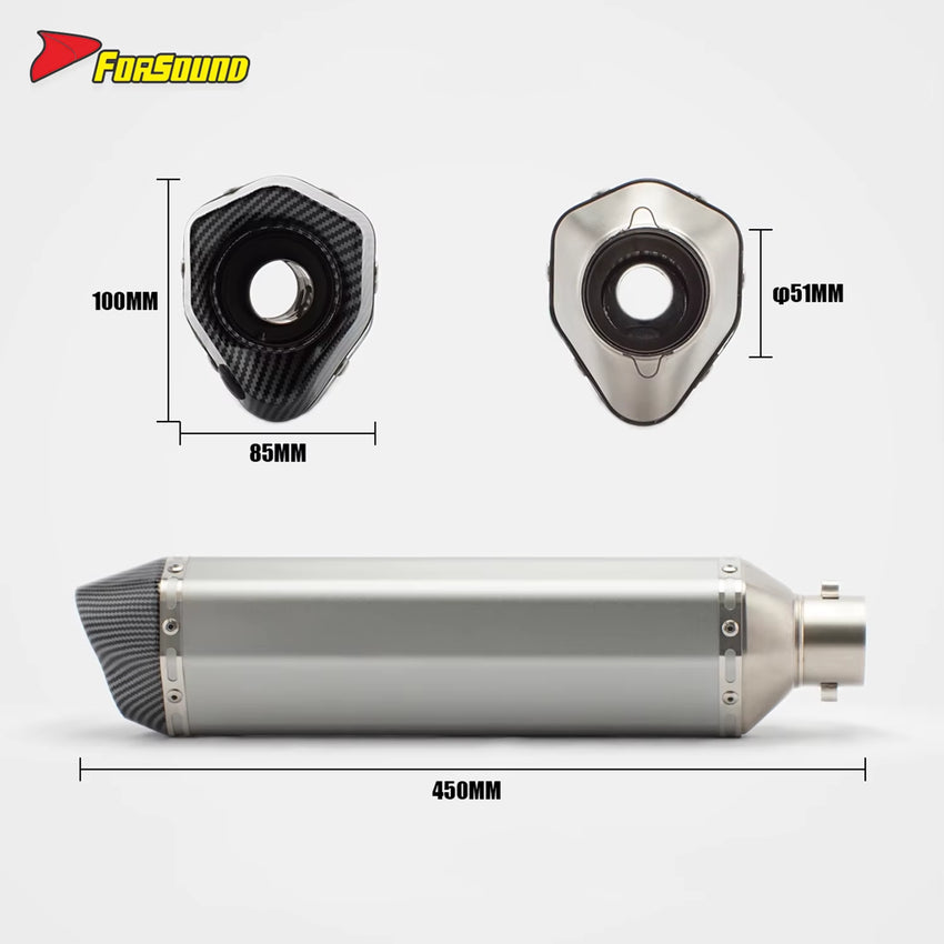 New RS Original Modified Stainless Steel Exhaust Muffler Pipe Replacement Universal Silver Body 51Mm Lengthened Hexagonal Double