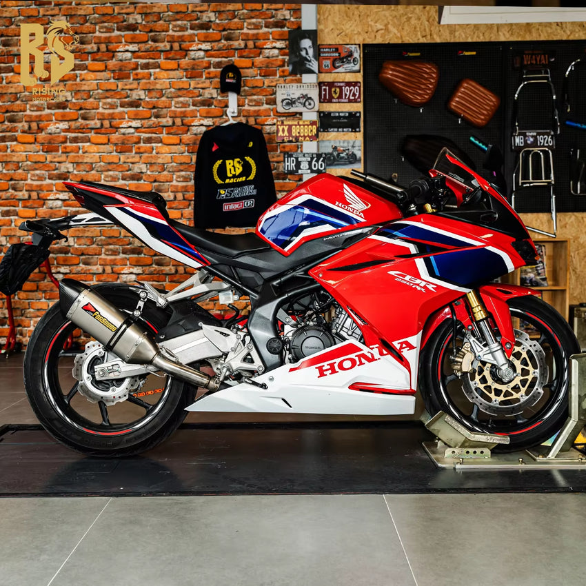 RS for Motorcycle Exhaust System Modified Carbon Fiber Exhaust Pipe for Puppy Triangle for ZX4R 450SR R3 GSX 600