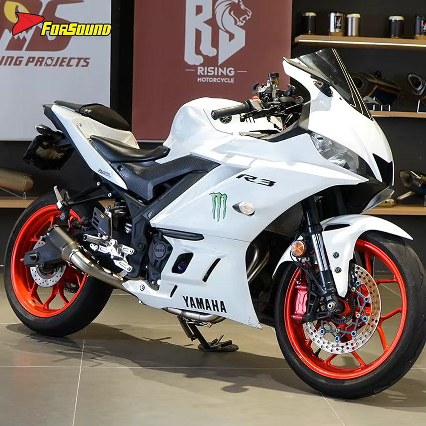 Yamaha R3 Dual Sport Motorcycle Exhaust Side Exit Carbon Fiber Stainless Steel Front-Mid Section Exhaust Pipe Compatible Rear