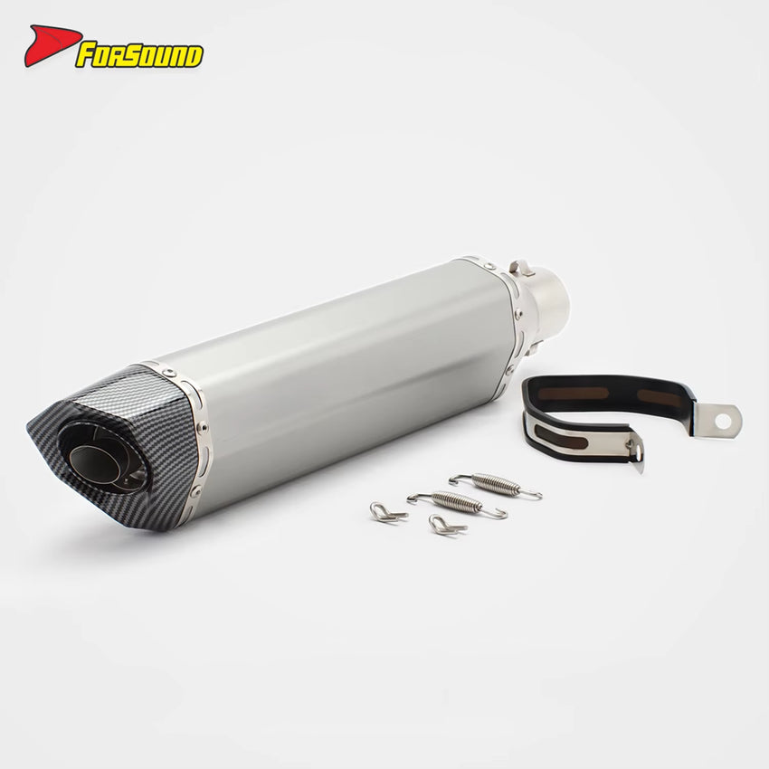 RS Original Modified Stainless Steel Exhaust Pipe Universal Silver Body with Lengthened Hexagonal round Hole Tail Section 51Mm
