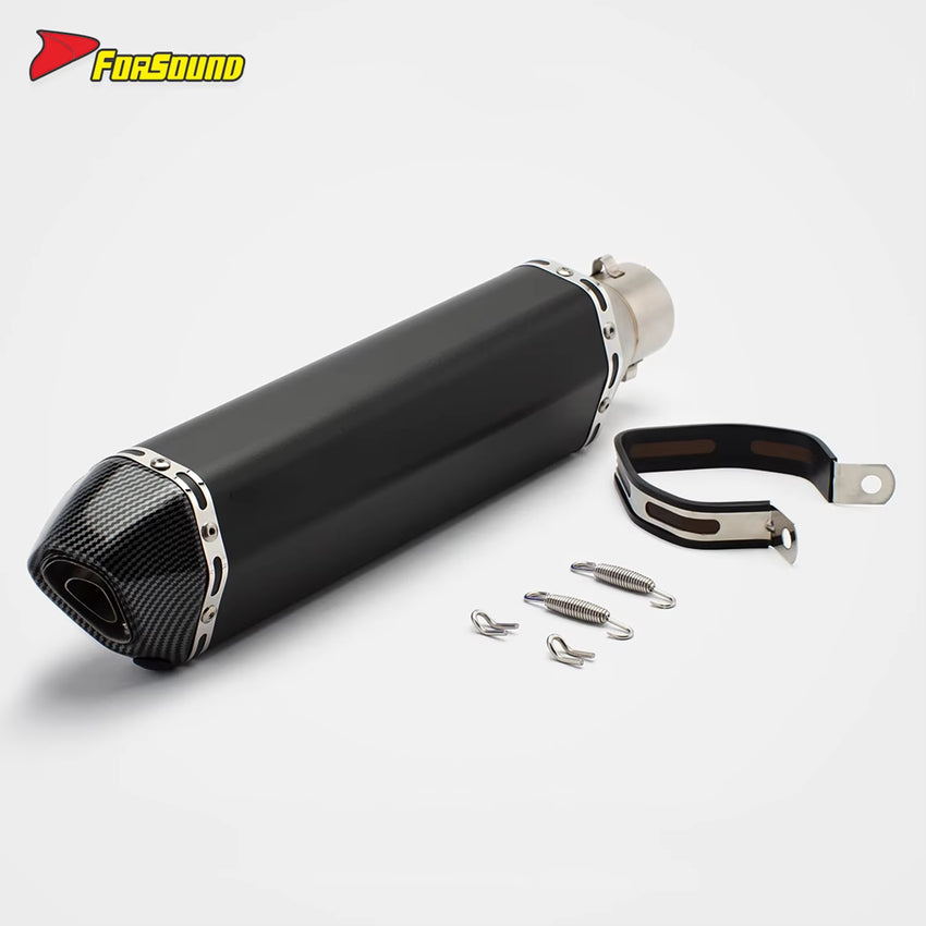 New Forsound RS Original Modified Stainless Steel Exhaust Muffler Pipe Universal Single Hole Tail Section 51Mm Black Body