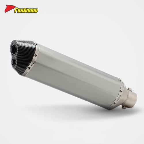 New RS Original Modified Stainless Steel Exhaust Muffler Pipe Replacement Universal Silver Body 51Mm Lengthened Hexagonal Double