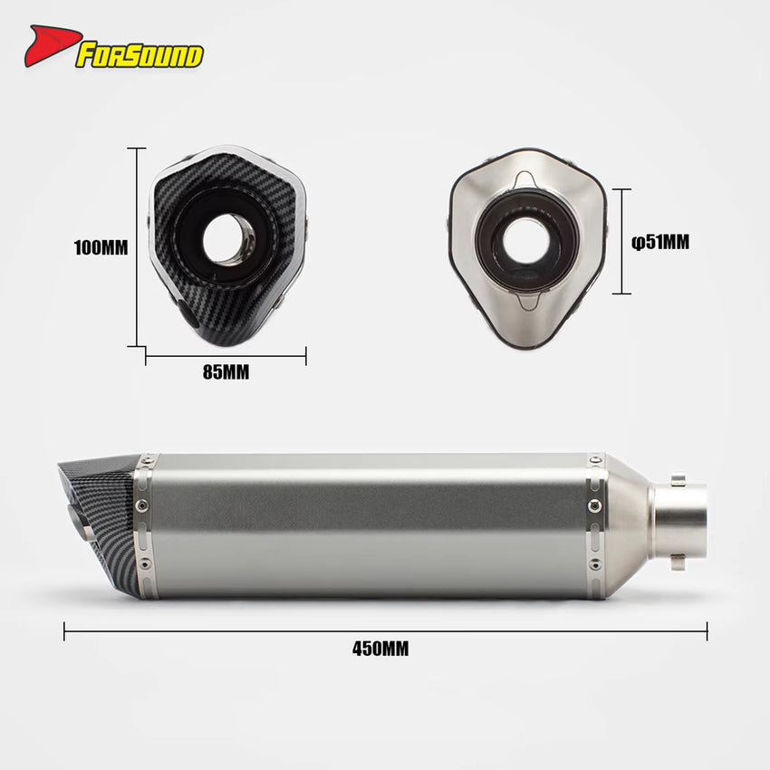 RS Original Modified Stainless Steel Exhaust Pipe Universal Silver Body with Lengthened Hexagonal round Hole Tail Section 51Mm