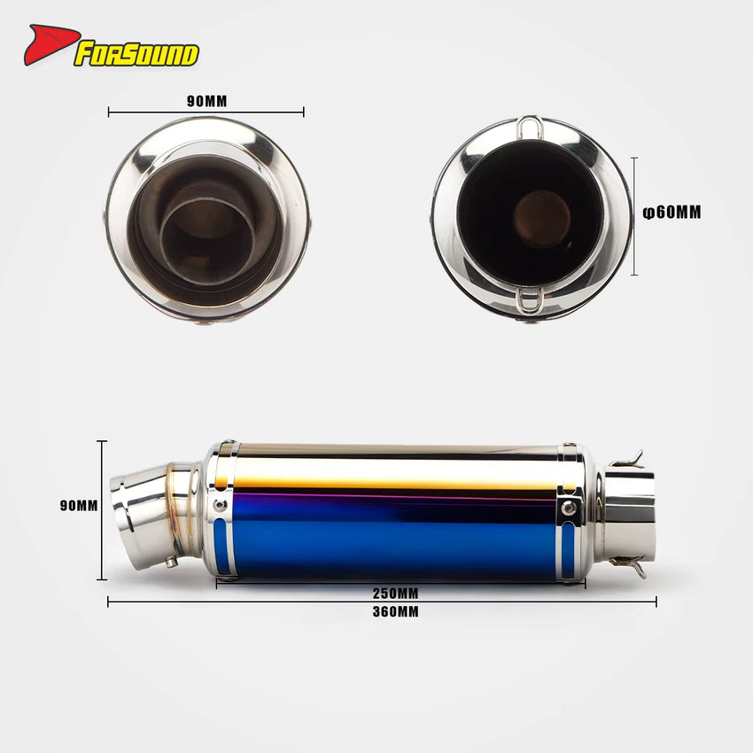 Stainless Steel Carbon Fiber 60Mm Yoshimura-Style Blue Finish Exhaust Pipe Universal Motorcycle Pipe