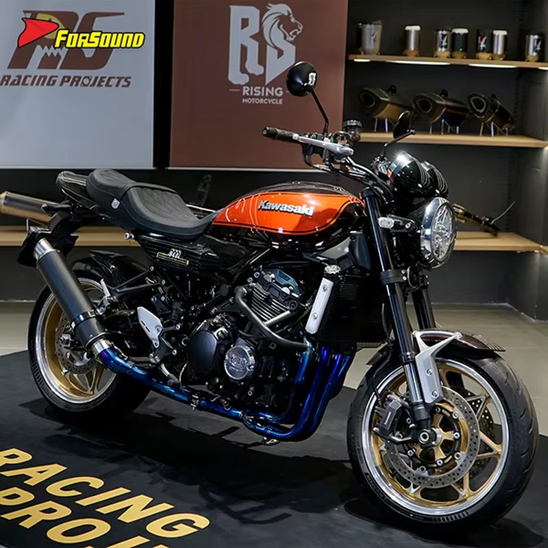 New Universal 60Mm Glossy Mid Slash Tail Pipe Matte Carbon Fiber Stainless Steel Right Side FORSOUND Exhaust Fit 125-800Cc Retro