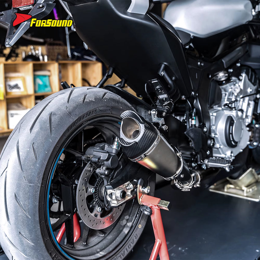 New FORSOUND 675Srr At2-Style Silver/Black Stainless Steel Carbon Fiber Tailpipe Full Exhaust System Direct Bolt-On Installation