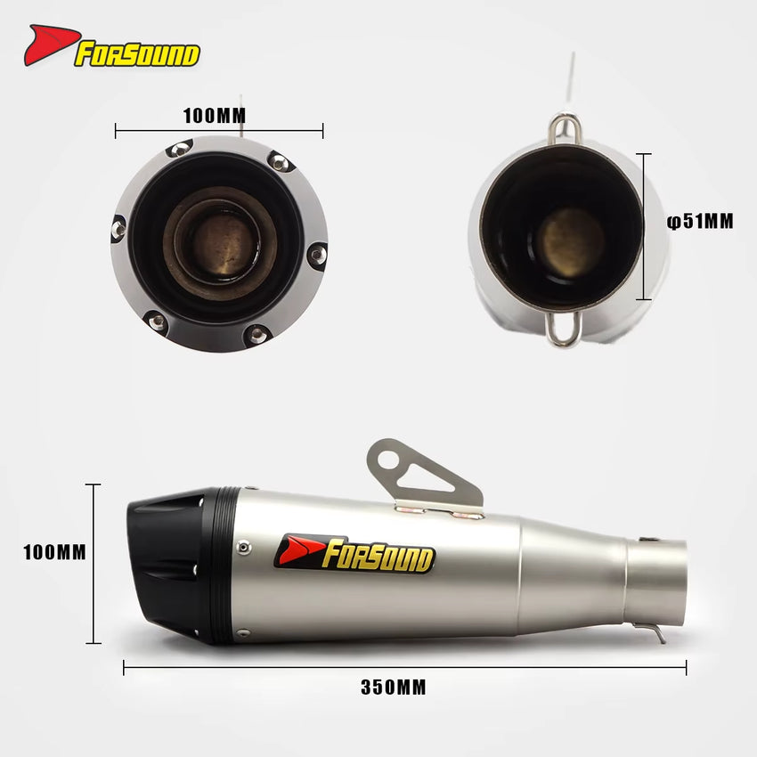 RS Original Universal Modified Stainless Steel Motorcycle Exhaust Pipe Frosted Black R34 51Mm Tail Section Silencer 51MM Caliber