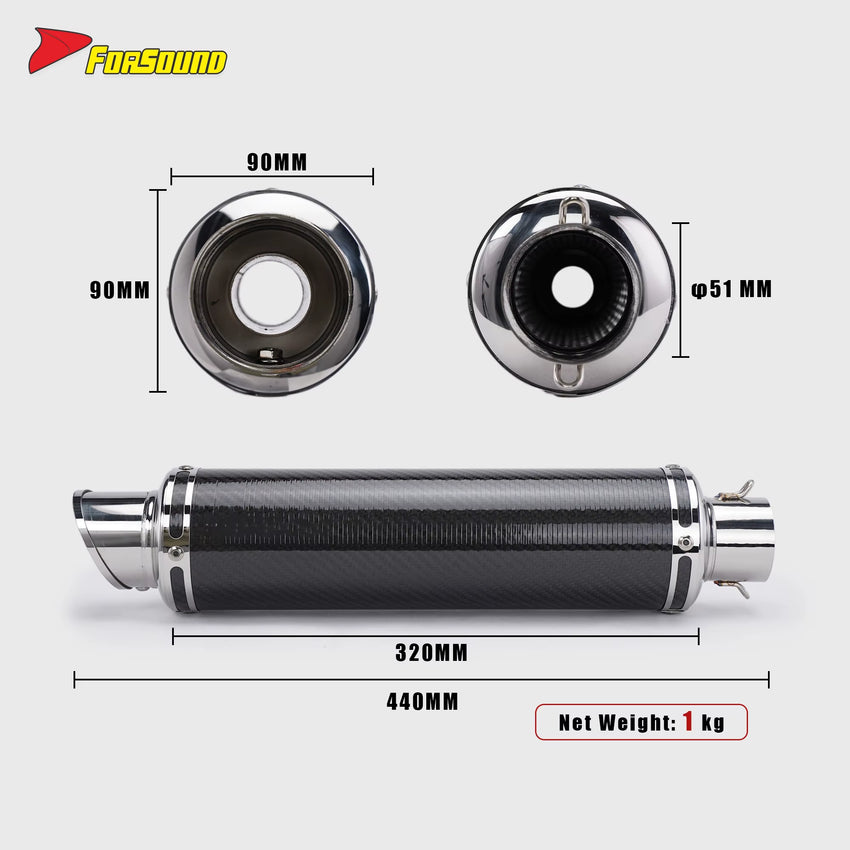 New FORSOUND Universal Retro over Exhaust Muffler 51Mm Glossy Carbon Fiber Black Mid Slash Cut Tip Slip-On Tail Pipe