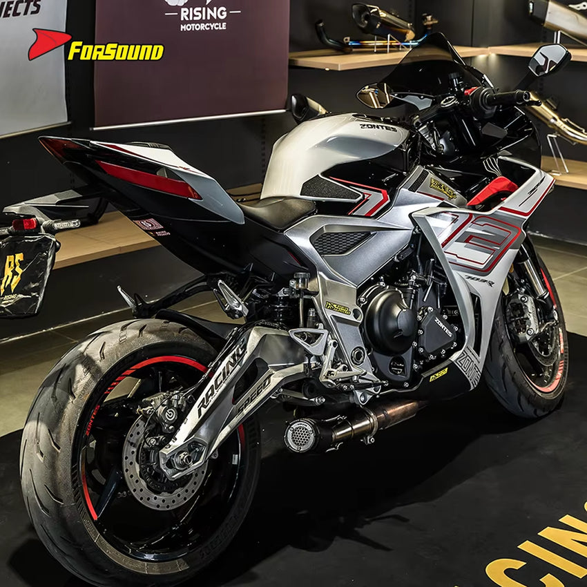 For ZONTES 703RR Fit 2023-2025 Carbon Fiber Performance Straight-Through Down-Exit Exhaust Kit Supersport Racing GP. Style OEM