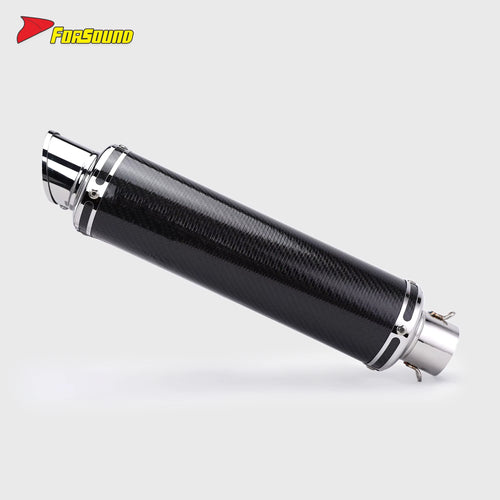 New FORSOUND Universal Retro over Exhaust Muffler 51Mm Glossy Carbon Fiber Black Mid Slash Cut Tip Slip-On Tail Pipe
