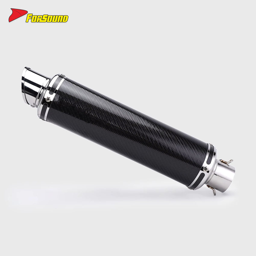 New FORSOUND Universal Retro over Exhaust Muffler 51Mm Glossy Carbon Fiber Black Mid Slash Cut Tip Slip-On Tail Pipe