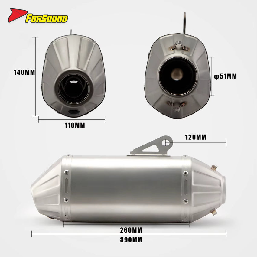 Stainless Steel 51Mm T148 Fish-Mouth Tail End Exhaust Pipe Universal Motorcycle Pipe