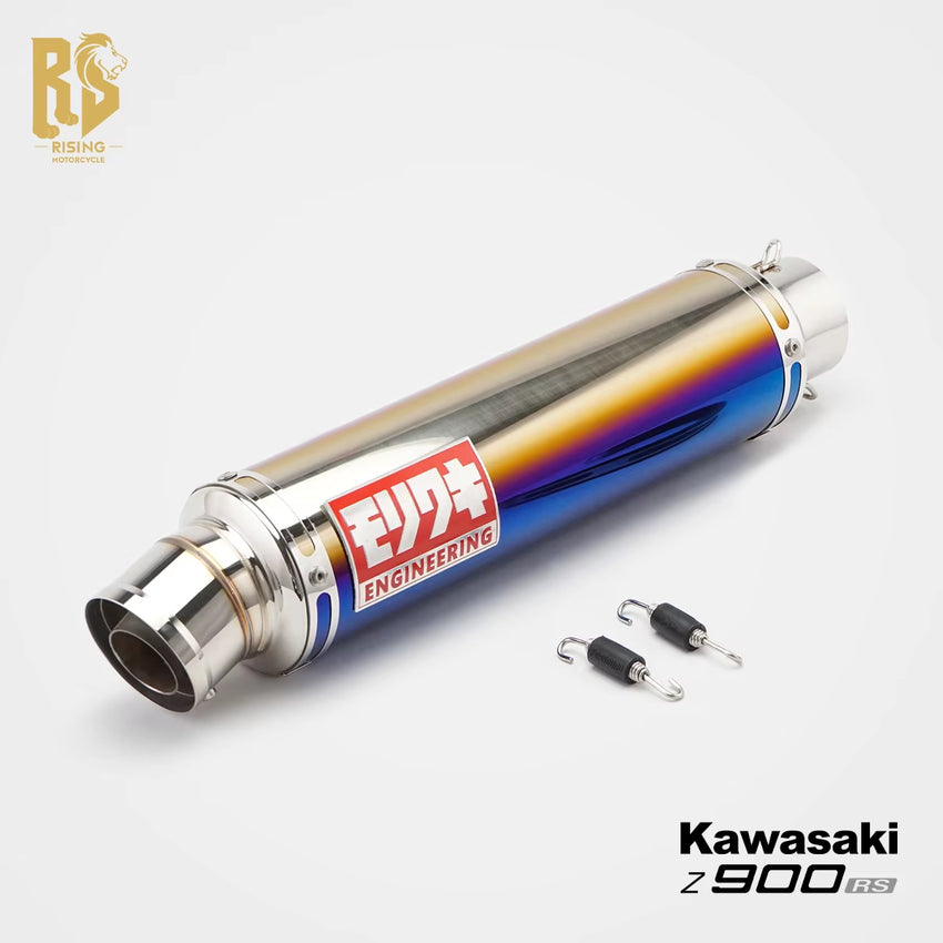 New FORSOUND KAWASAKI Z900RS Street Motorcycle Carbon Fiber Retro Tail Muffler End Can Blue Polished Stainless Steel MORIWAKI