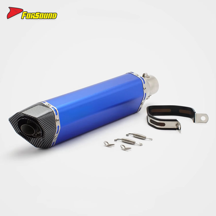 RS Original Modified Universal Stainless Steel Exhaust Pipe Blue 51Mm Body Lengthened Hexagonal Hole Tail Section New Condition