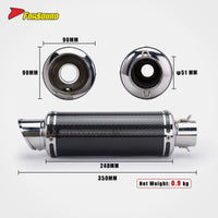 New FORSOUND Universal Retro over Exhaust Muffler 51Mm Glossy Carbon Fiber Black Mid Slash Cut Tip Slip-On Tail Pipe