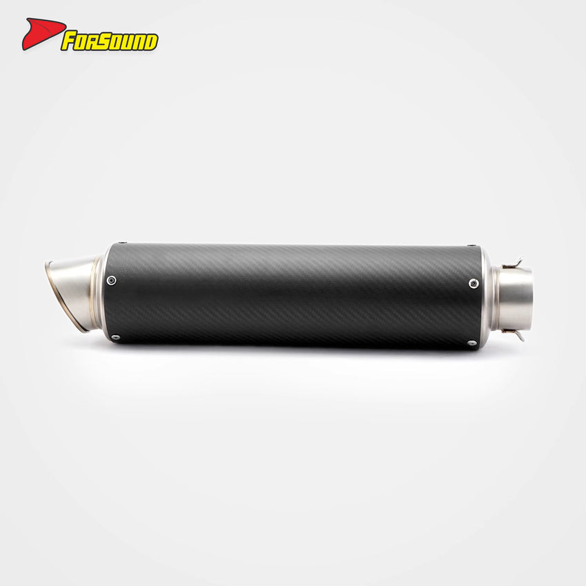 New Universal 60Mm Glossy Mid Slash Tail Pipe Matte Carbon Fiber Stainless Steel Right Side FORSOUND Exhaust Fit 125-800Cc Retro
