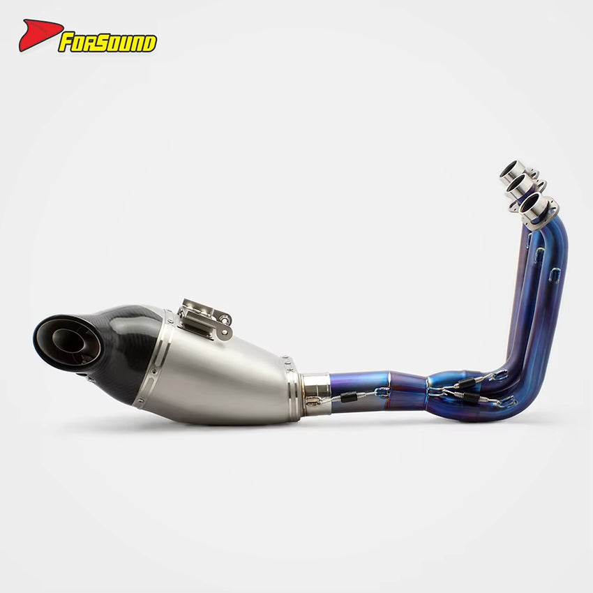 For CFMOTO 675SR 675NK Fit 2024-2025 Roasted Blue Titanium Alloy Motorcycle Carbon Bottom-Exit Exhaust System Customizable OEM