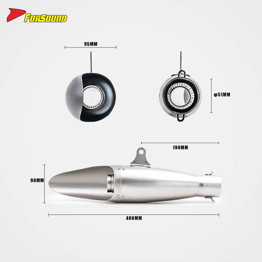 RS Modified Motorcycle Exhaust System 51Mm Airship Tail with Straight through Lifting Lug Compatible MT07 CBR650 ZX-4R R6