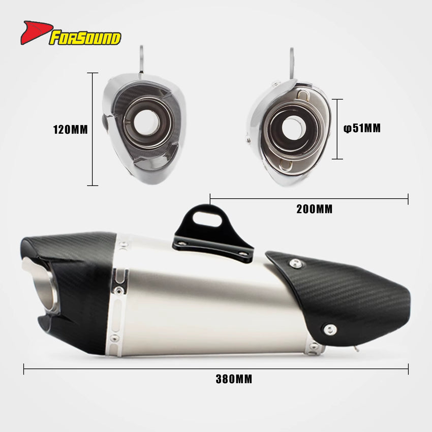 New FORSOUND 675Srr At2-Style Silver/Black Stainless Steel Carbon Fiber Tailpipe Full Exhaust System Direct Bolt-On Installation