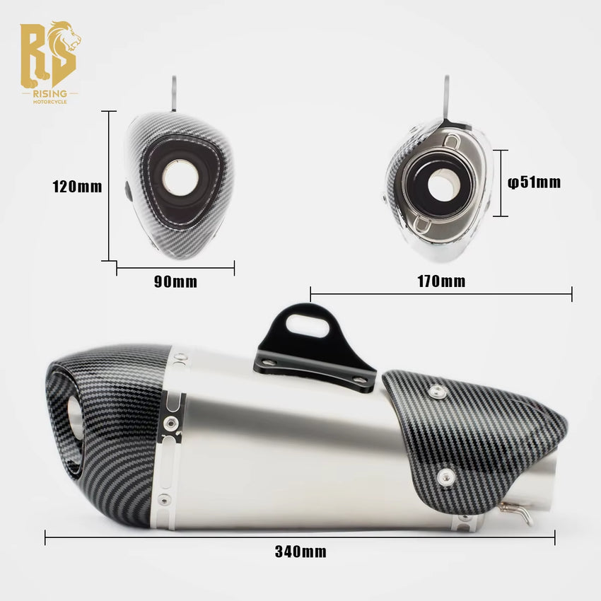 RS Original Universal Modified Motorcycle Exhaust Pipe Stainless Steel Frosted Carbon Fiber Baked Blue Small Inclined