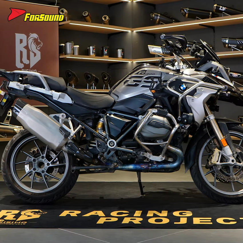 New FORSOUND R1200GS Black/Silver Street/Off-Road SS Slip-On Exhaust Chicken Leg-Style Carbon Fiber Tail Tip
