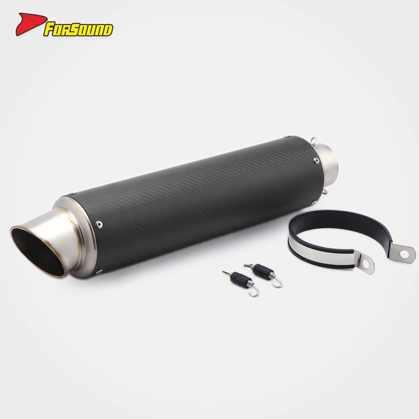 New Universal 60Mm Glossy Mid Slash Tail Pipe Matte Carbon Fiber Stainless Steel Right Side FORSOUND Exhaust Fit 125-800Cc Retro
