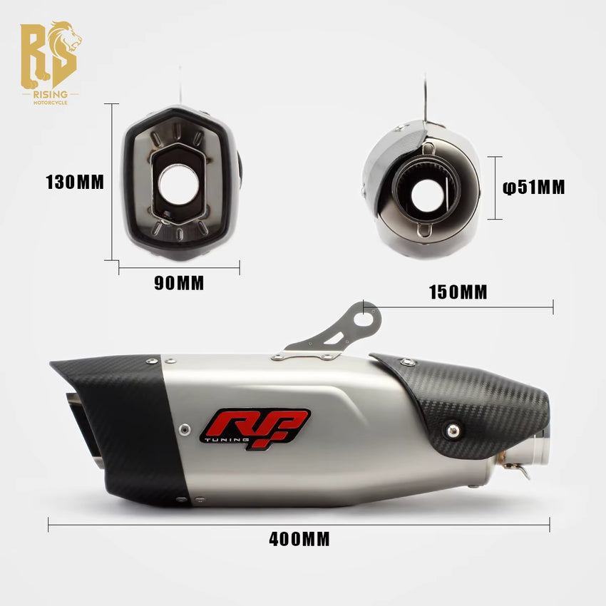 RS Original Universal Modified Motorcycle Exhaust Pipe Pioneer Carbon Fiber Cover Tail Section 51Mm Diameter Stainless Steel