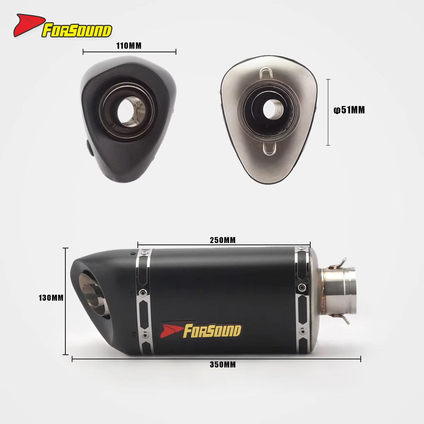 FORSOUND Universal 51Mm Diameter AK K11-Style Slip-On Exhaust Carbon Fiber Stainless Steel Polished Dual Finish Inner Tube For
